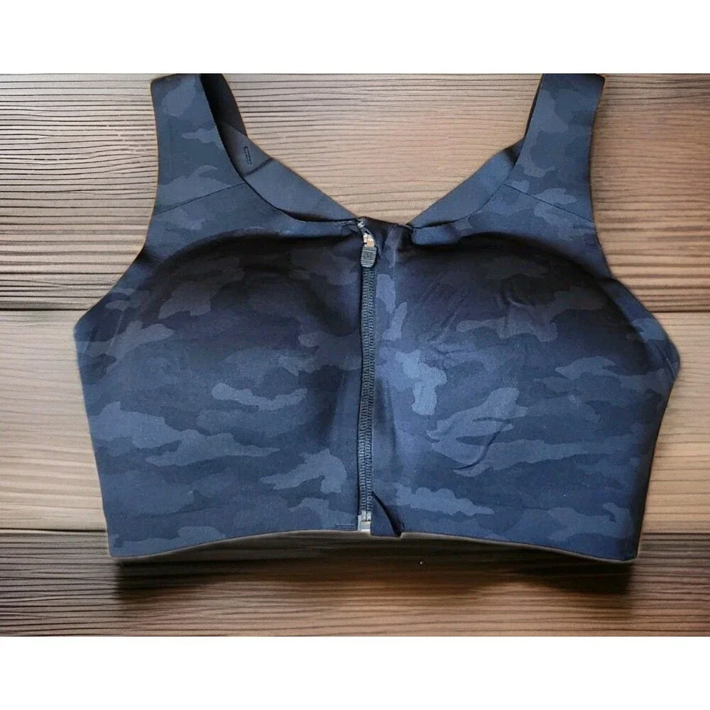 Lululemon Enlite Front Zip Up Sports Bra Womens 34DD Black Incognito Camo